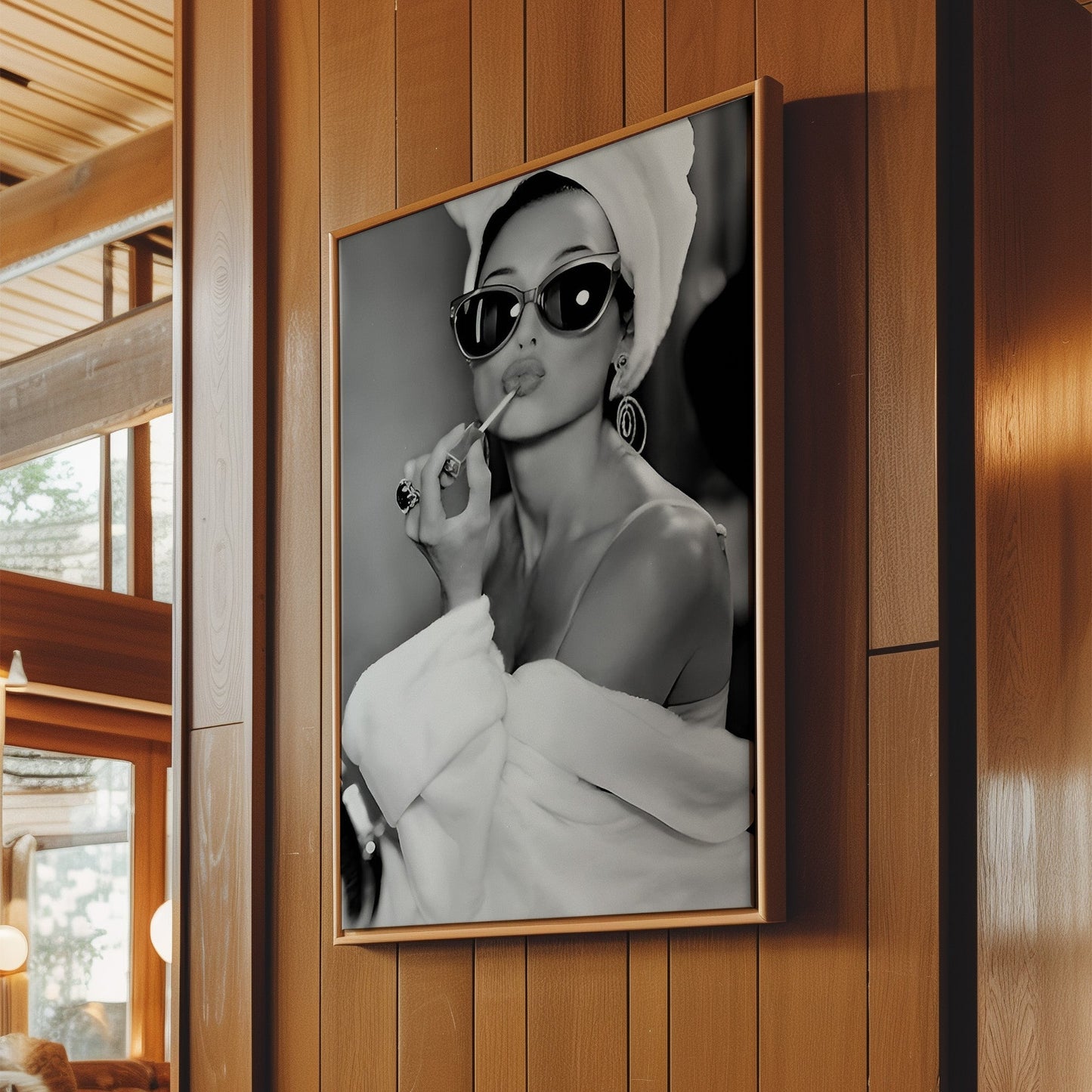 Audrey Hepburn Applying Lipstick Canvas, Classic Hollywood Beauty Wall Art, Feminine Glamour Poster Print for Bedroom or Vanity Decor