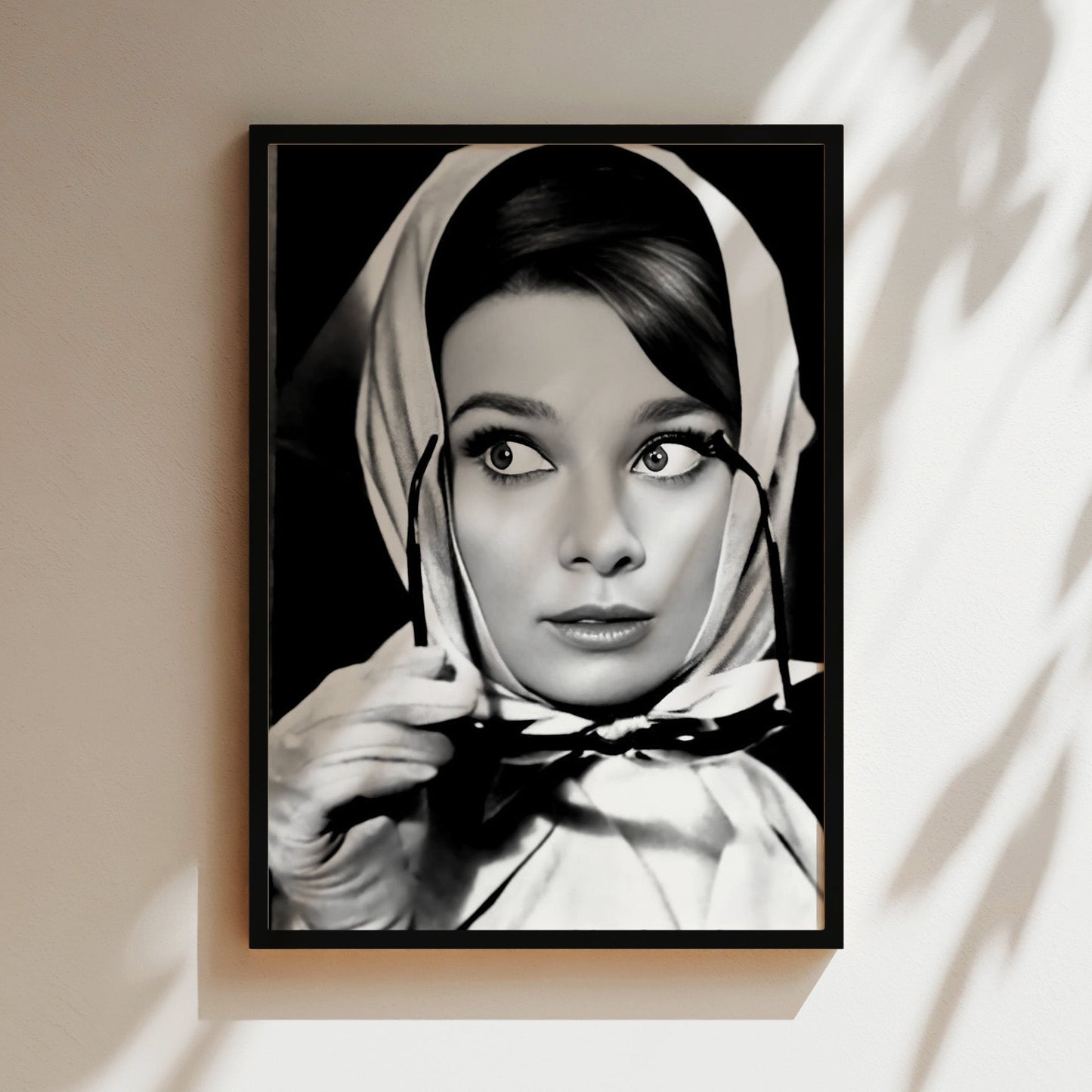 Audrey Hepburn in Sunglasses Wall Art, Retro Fashion Icon Canvas Poster, Timeless Glamorous Decor Inspired by Classic Hollywood Style