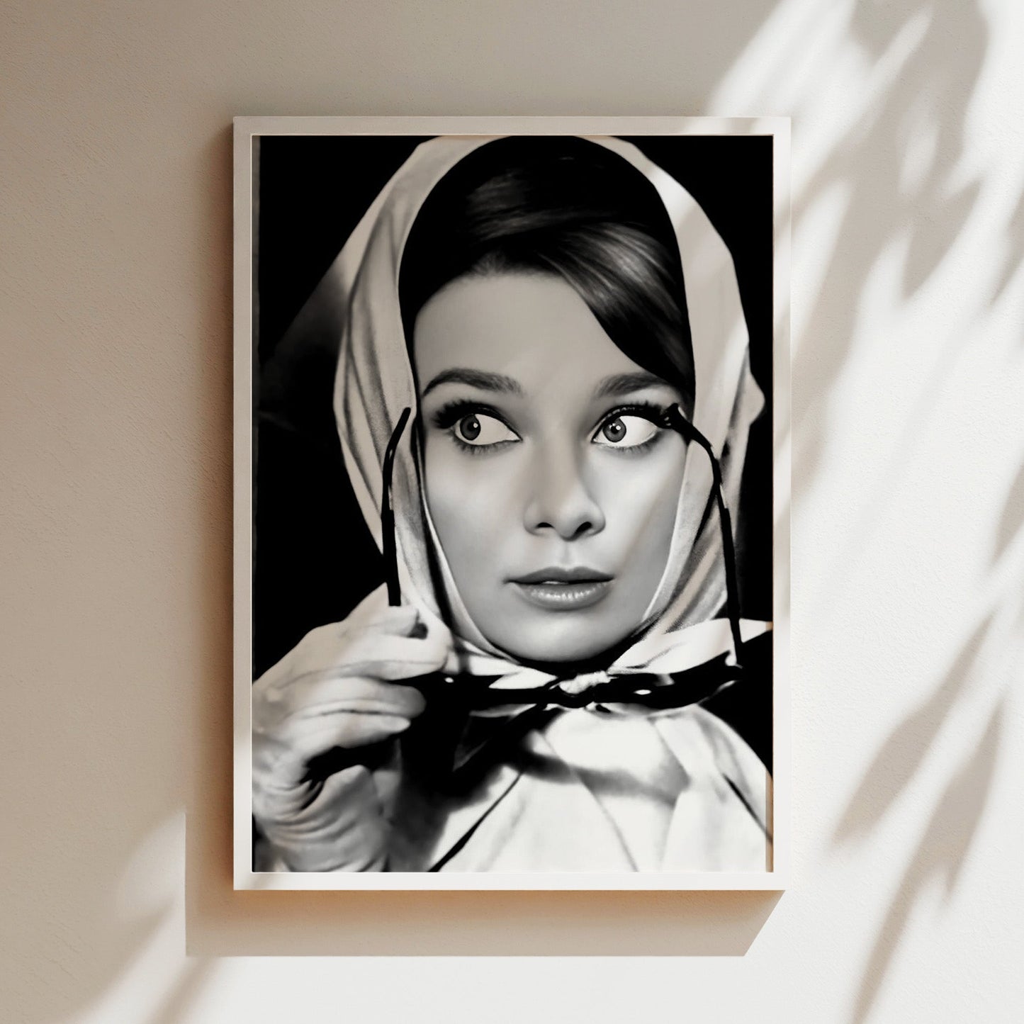 Audrey Hepburn in Sunglasses Wall Art, Retro Fashion Icon Canvas Poster, Timeless Glamorous Decor Inspired by Classic Hollywood Style