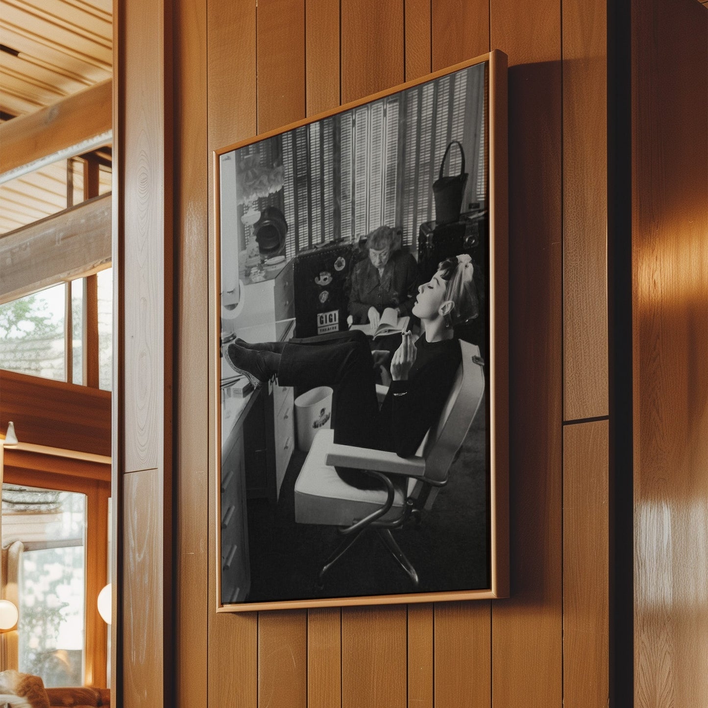 Audrey Hepburn in the Studio Canvas Print, Vintage Celebrity Wall Art Poster, Classic Film Icon Behind-the-Scenes Retro Home Decor