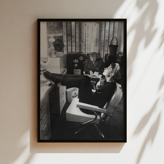 Audrey Hepburn in the Studio Canvas Print, Vintage Celebrity Wall Art Poster, Classic Film Icon Behind-the-Scenes Retro Home Decor