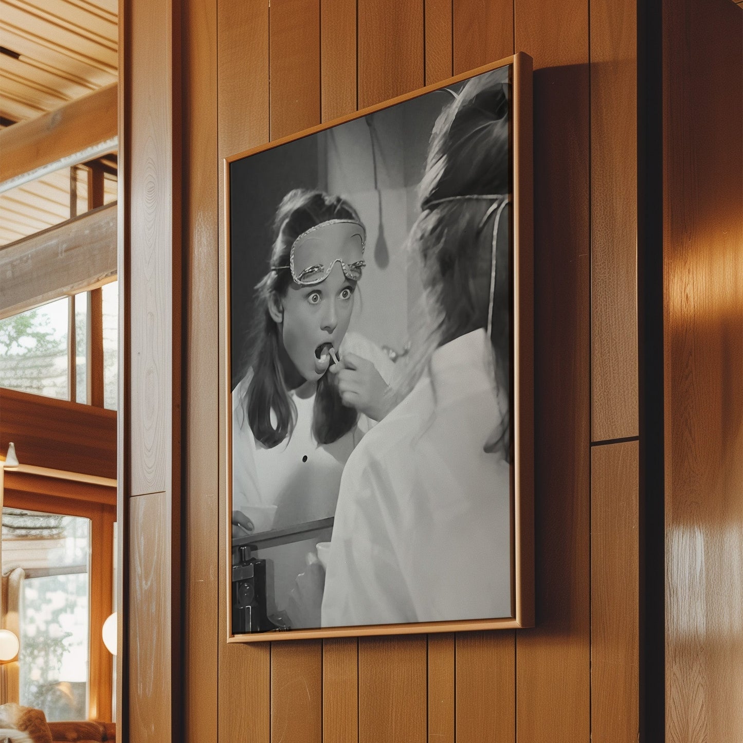 Audrey Hepburn Brushing Teeth Wall Art, Classic Hollywood Icon Canvas Print, Vintage Bathroom Art for Glamorous Morning Routine Decor