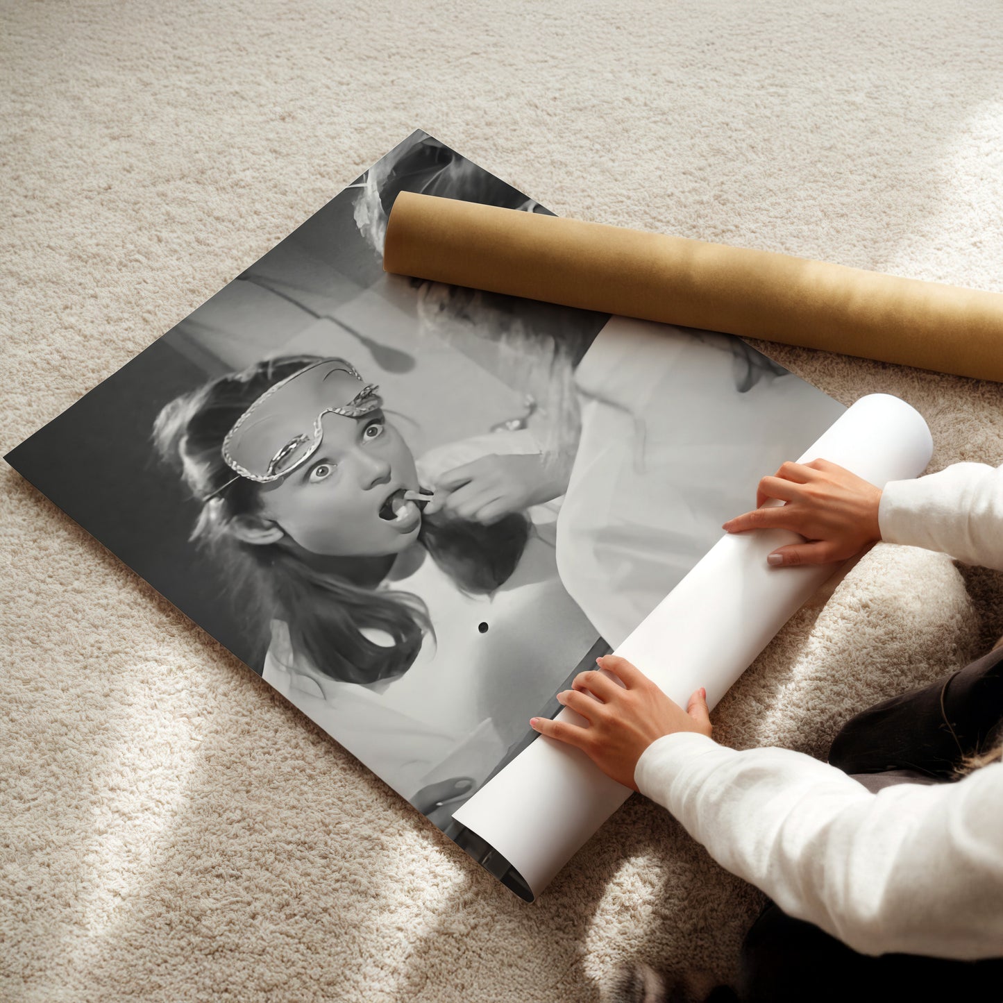 Audrey Hepburn Brushing Teeth Wall Art, Classic Hollywood Icon Canvas Print, Vintage Bathroom Art for Glamorous Morning Routine Decor