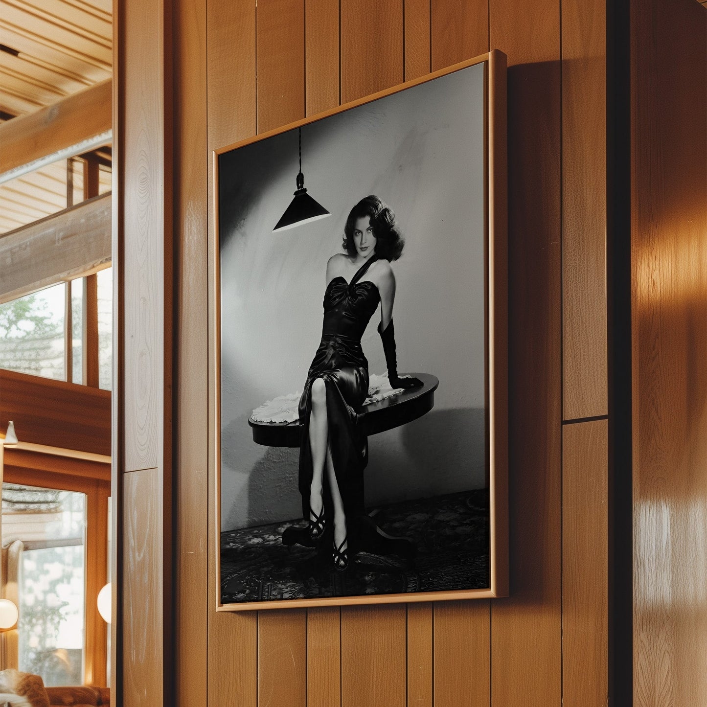 Ava Gardner Posing on Table Wall Art, Vintage Hollywood Glam Canvas Print, Classic Film Star Poster for Elegant Home Decor