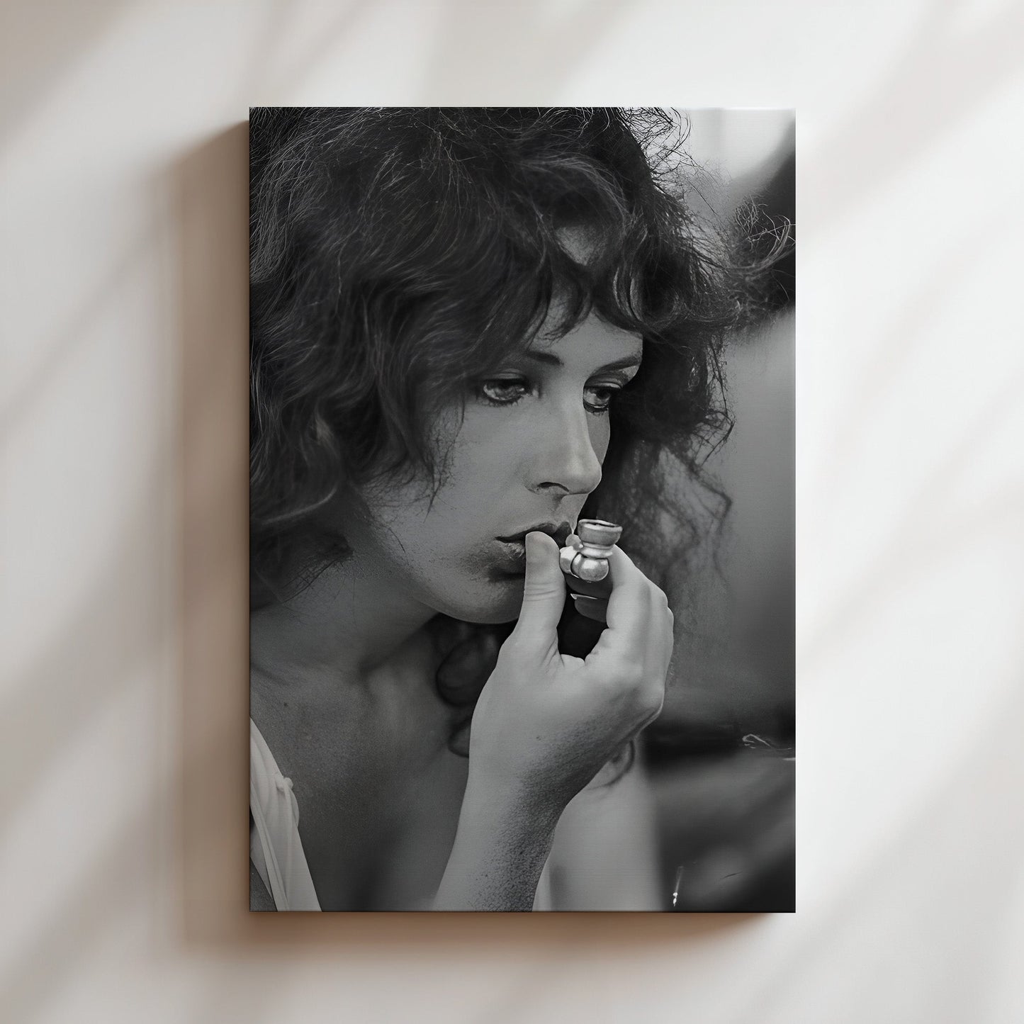 Grace Slick Smoking Pipe Wall Art, Vintage Rock Legend Canvas Print, Retro Psychedelic Music Icon Poster for Unique Home Decor