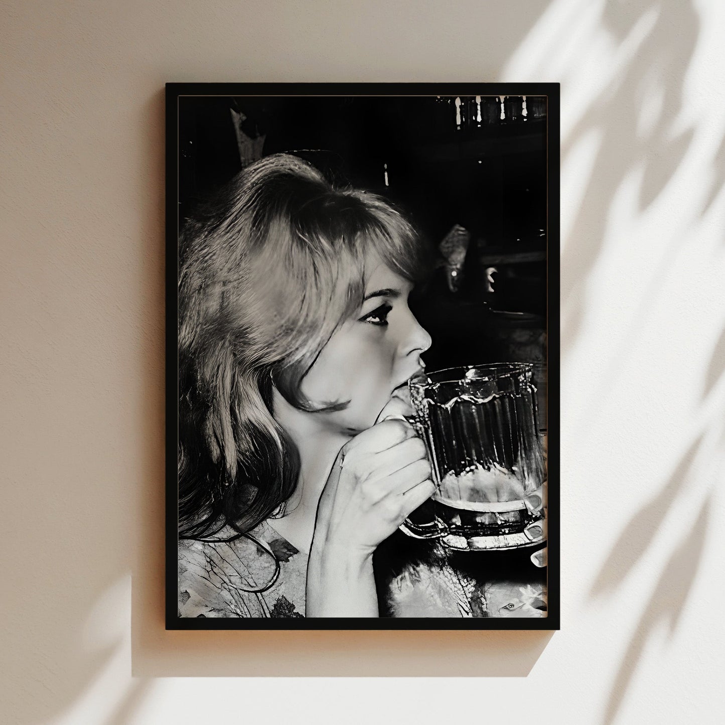 Brigette Bardot with Beer Canvas Print, Vintage French Icon Wall Art, Retro Celebrity Poster for Glamorous Bar or Living Room Decor