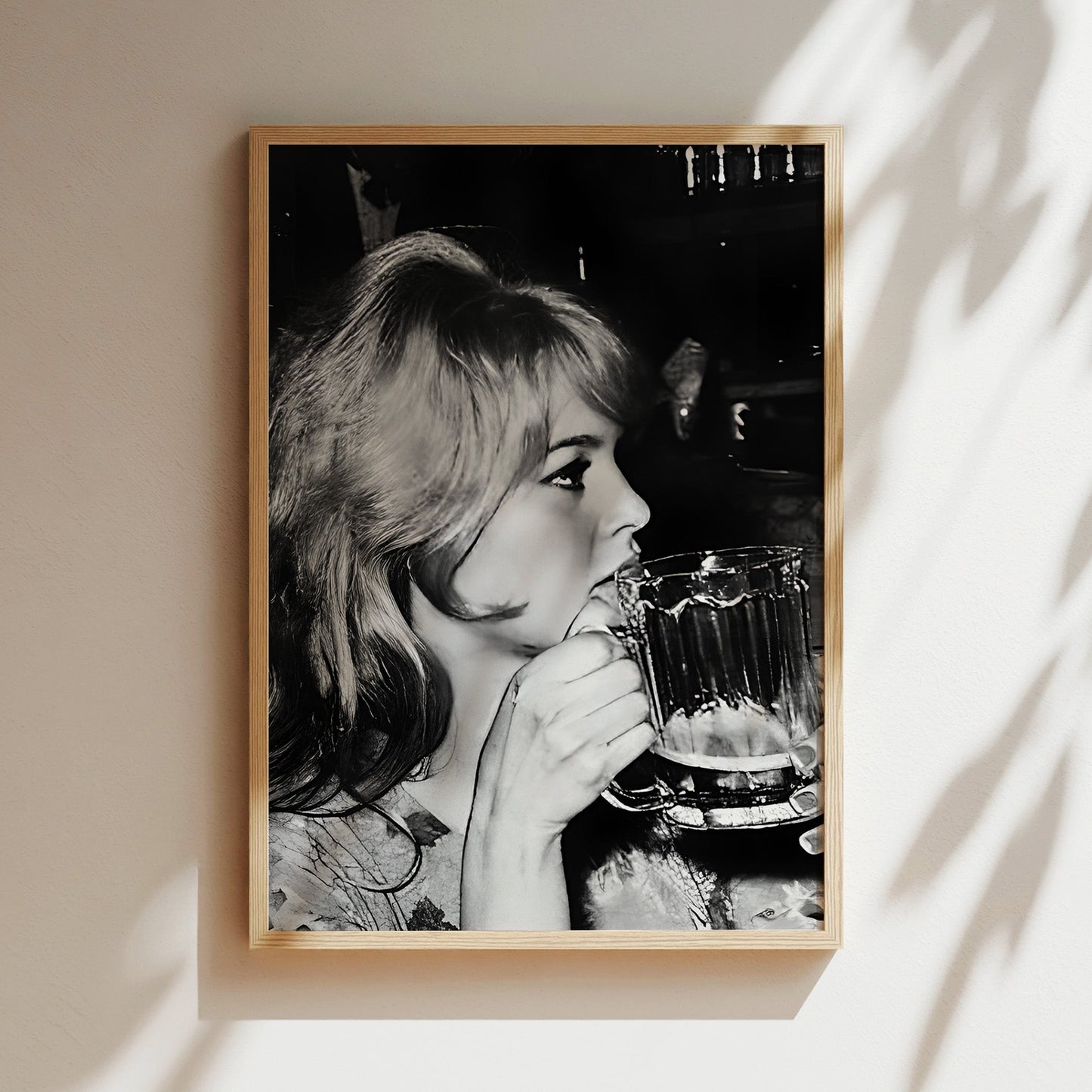 Brigette Bardot with Beer Canvas Print, Vintage French Icon Wall Art, Retro Celebrity Poster for Glamorous Bar or Living Room Decor