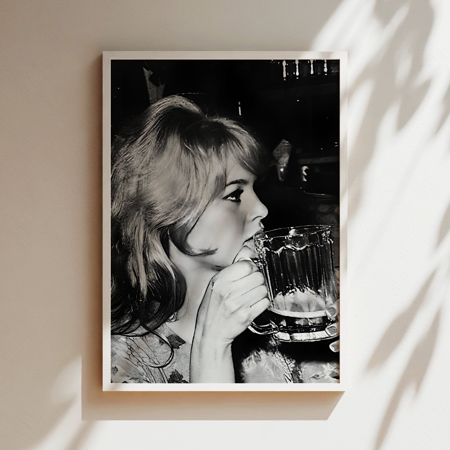 Brigette Bardot with Beer Canvas Print, Vintage French Icon Wall Art, Retro Celebrity Poster for Glamorous Bar or Living Room Decor