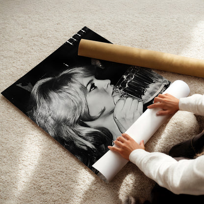 Brigette Bardot with Beer Canvas Print, Vintage French Icon Wall Art, Retro Celebrity Poster for Glamorous Bar or Living Room Decor