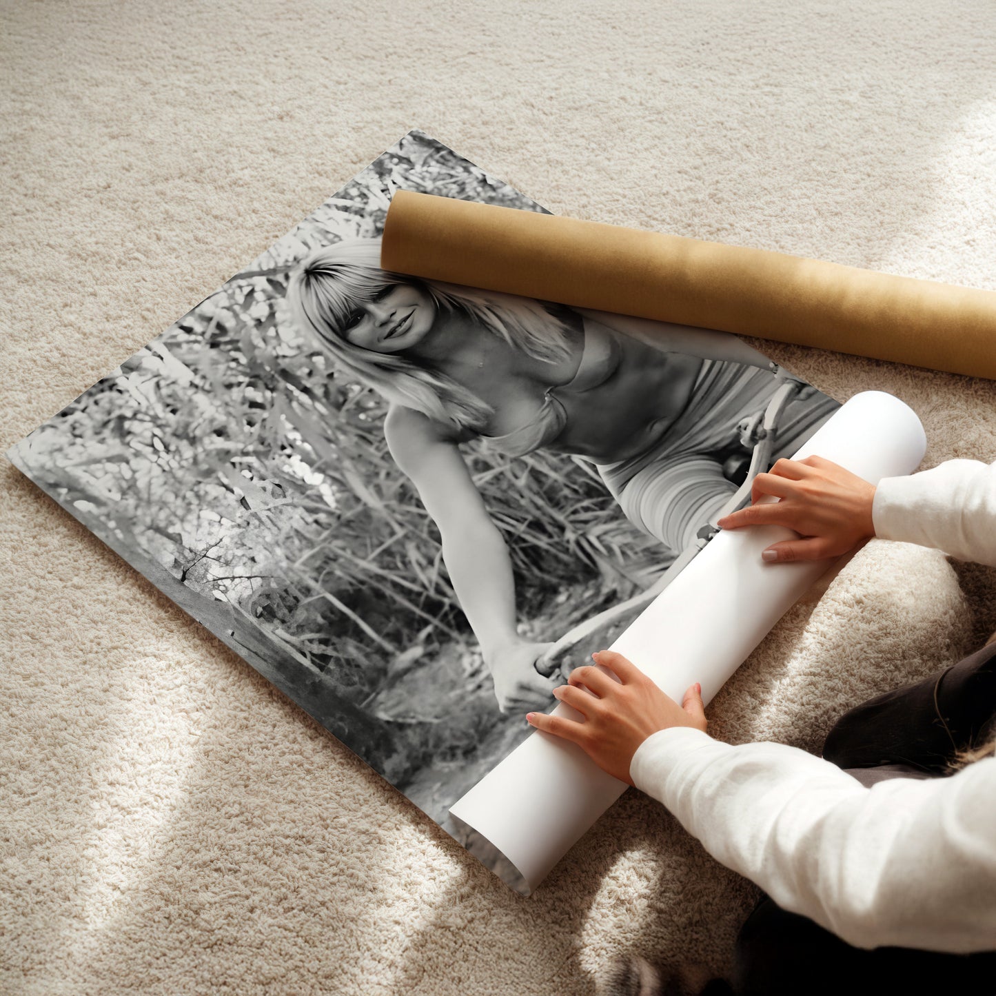 Brigette Bardot Riding Bicycle Wall Art, Vintage French Celebrity Canvas Print, Retro Glam Outdoors Poster for Home or Studio Decor