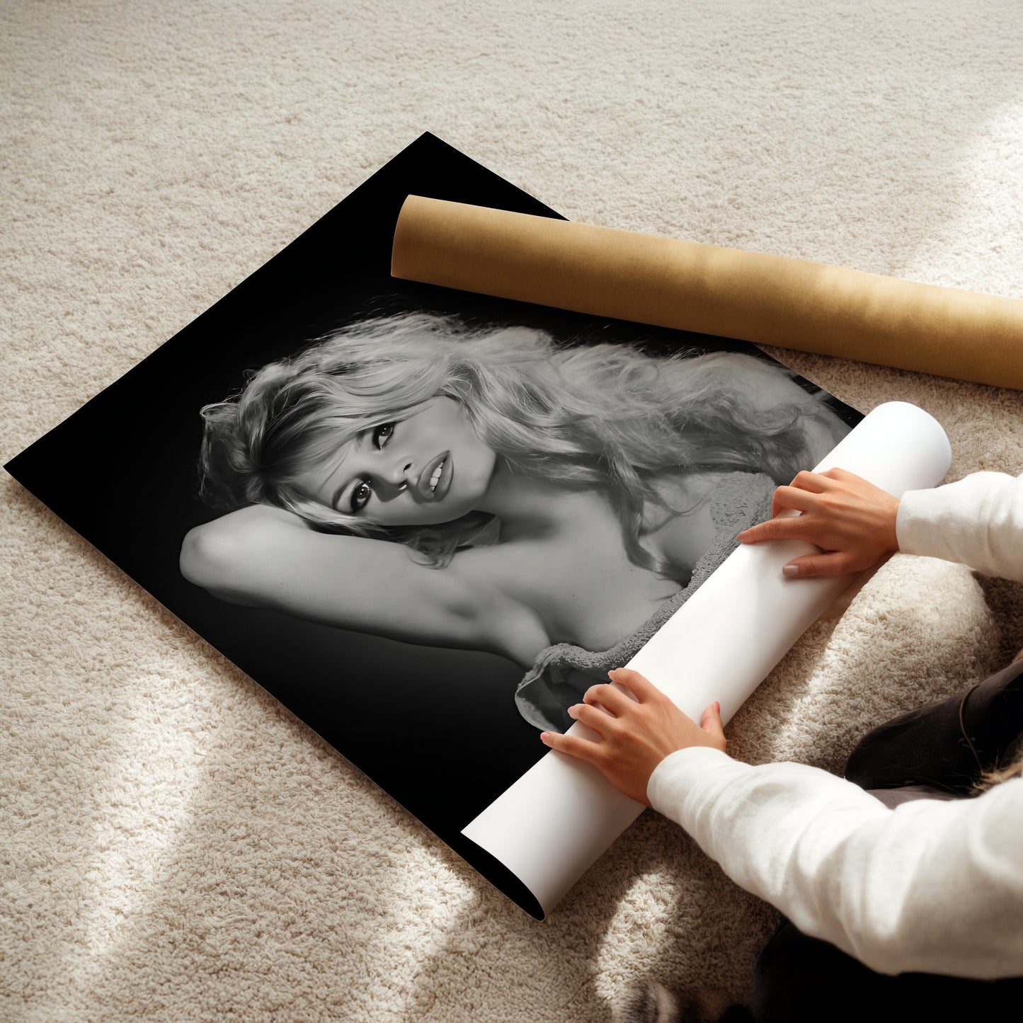 Brigette Bardot in Bath Towel Wall Art, Classic French Icon Canvas Print, Retro Hollywood Glam Poster for Elegant Bathroom or Bedroom Decor