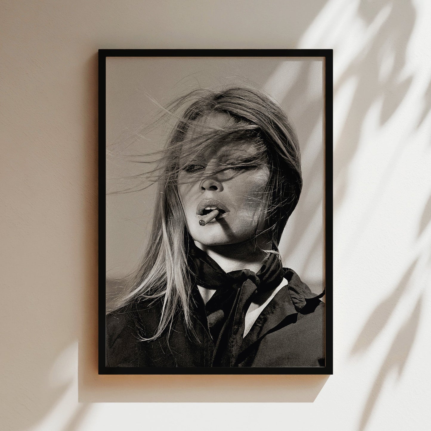 Brigette Bardot Smoking Cigarette Canvas Print, Vintage French Icon Wall Art, Retro Celebrity Glam Poster for Timeless Home Decor