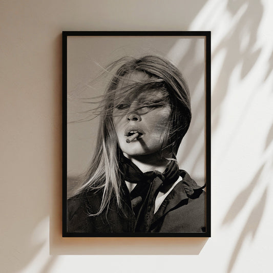 Brigette Bardot Smoking Cigarette Canvas Print, Vintage French Icon Wall Art, Retro Celebrity Glam Poster for Timeless Home Decor