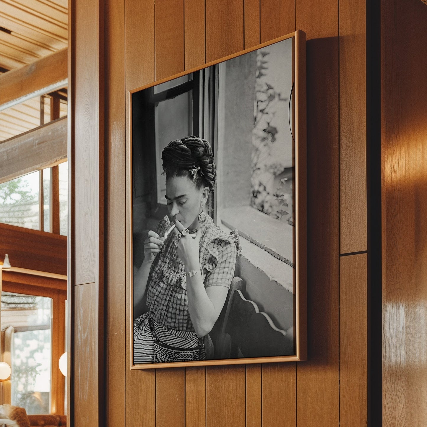 Frida Kahlo Lights a Cigarette Canvas Print, Bold Iconic Artist Wall Art, Vintage Bohemian Poster for Artistic Home or Studio Decor