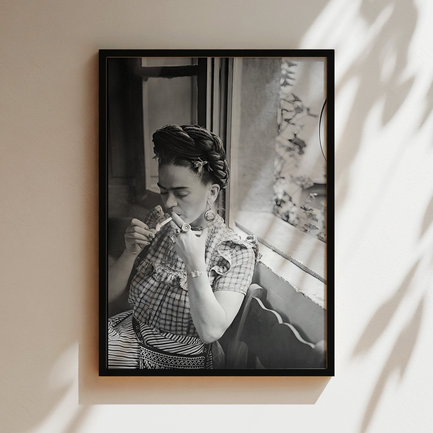 Frida Kahlo Lights a Cigarette Canvas Print, Bold Iconic Artist Wall Art, Vintage Bohemian Poster for Artistic Home or Studio Decor
