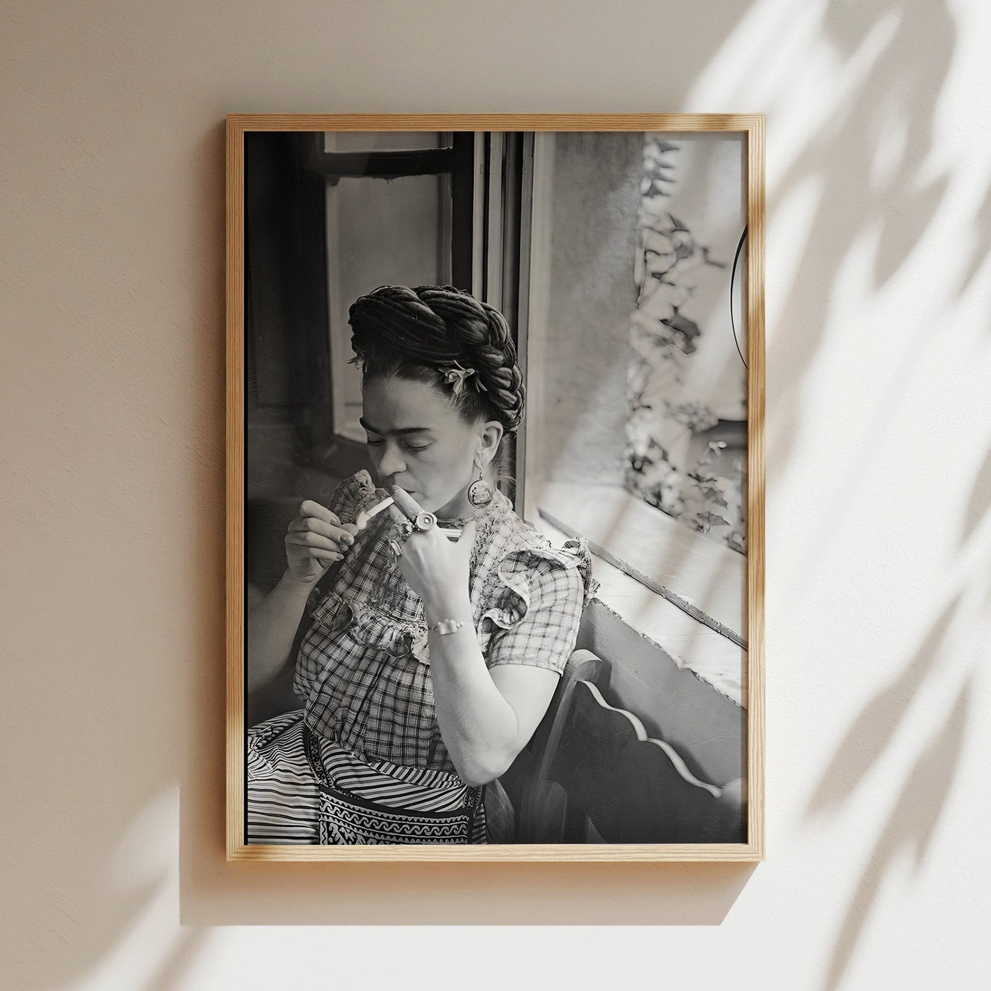 Frida Kahlo Lights a Cigarette Canvas Print, Bold Iconic Artist Wall Art, Vintage Bohemian Poster for Artistic Home or Studio Decor