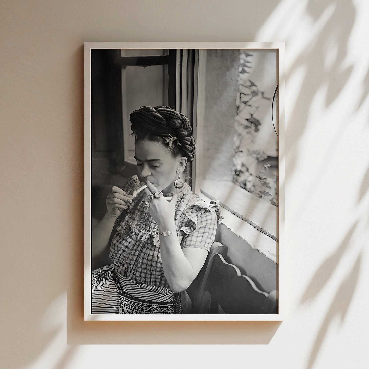 Frida Kahlo Lights a Cigarette Canvas Print, Bold Iconic Artist Wall Art, Vintage Bohemian Poster for Artistic Home or Studio Decor