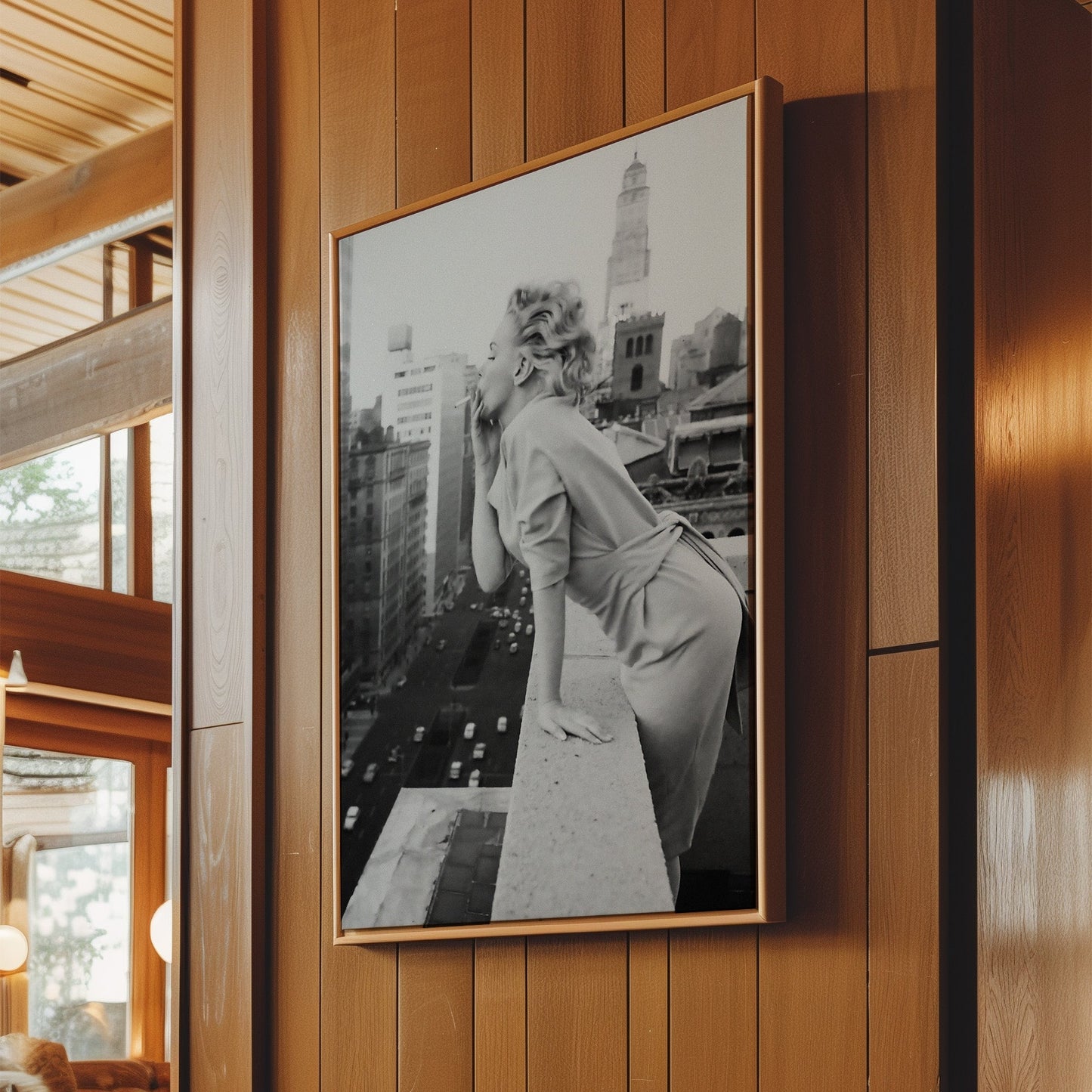 Marilyn Monroe Smoking on New York Rooftop Canvas Print, Vintage Hollywood Icon Wall Art Poster, Classic Starlet Glam for Urban Decor