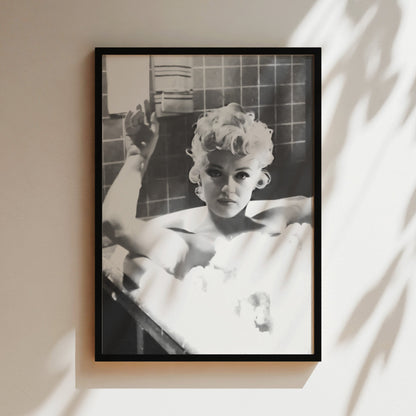 Marilyn Monroe in Bath Canvas Print, Vintage Hollywood Star Wall Art Poster, Classic Glamour Icon for Elegant Bathroom or Bedroom Decor