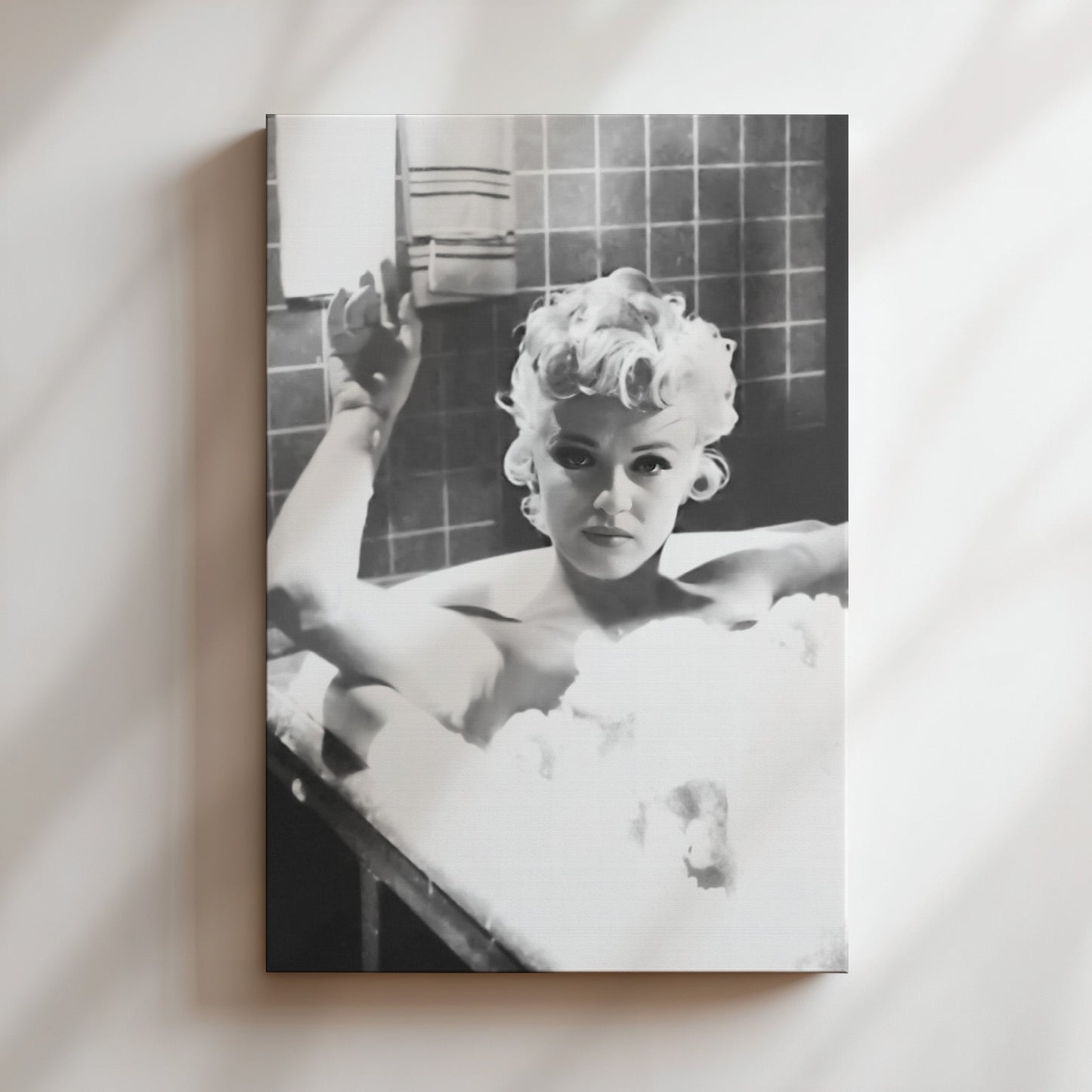 Marilyn Monroe in Bath Canvas Print, Vintage Hollywood Star Wall Art Poster, Classic Glamour Icon for Elegant Bathroom or Bedroom Decor