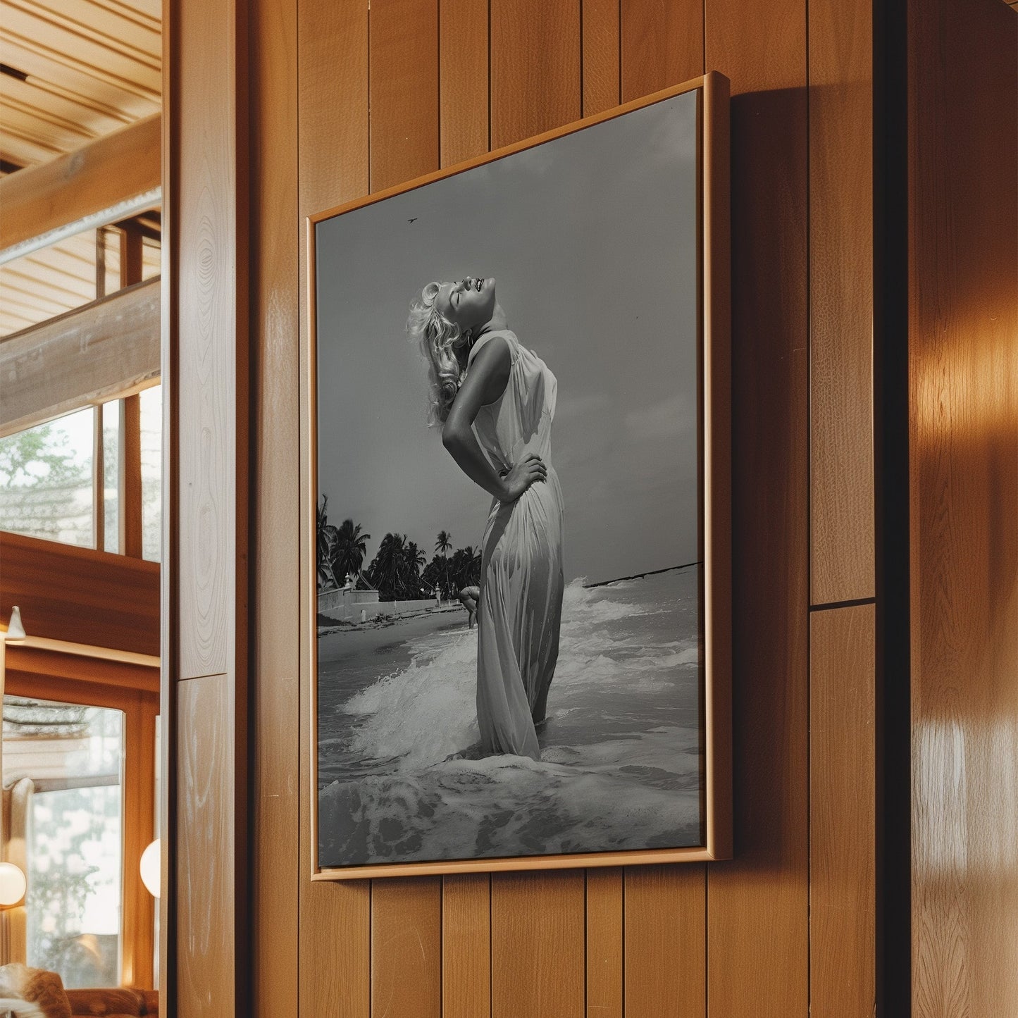 Marilyn Monroe at the Beach Canvas Print, Vintage Hollywood Glamour Wall Art Poster, Classic Celebrity Beach Scene for Timeless Home Decor
