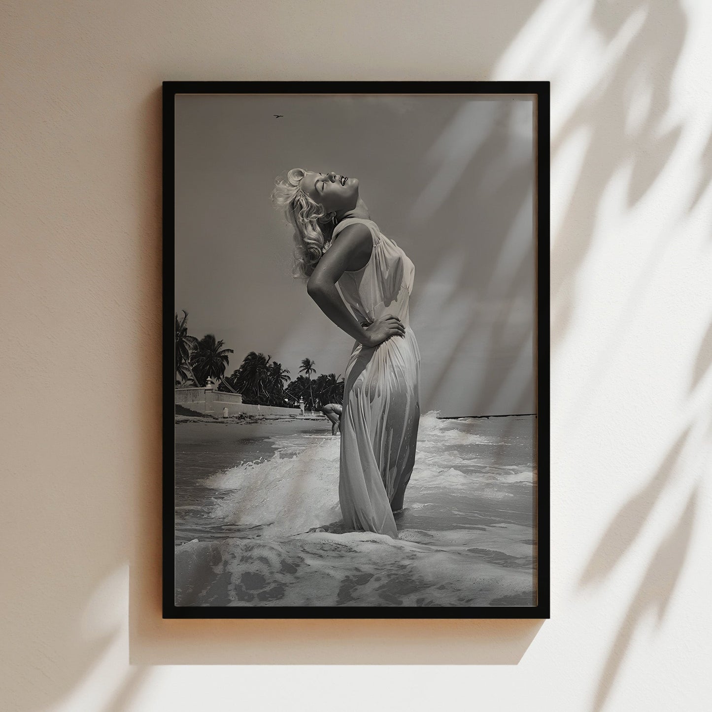 Marilyn Monroe at the Beach Canvas Print, Vintage Hollywood Glamour Wall Art Poster, Classic Celebrity Beach Scene for Timeless Home Decor