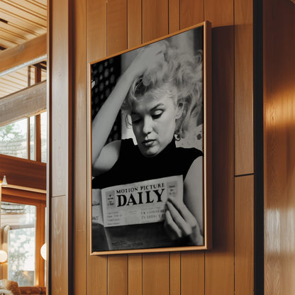 Marilyn Monroe Reading Newspaper Canvas Print, Vintage Hollywood Icon Wall Art Poster, Classic Celebrity Glam for Chic Home Decor