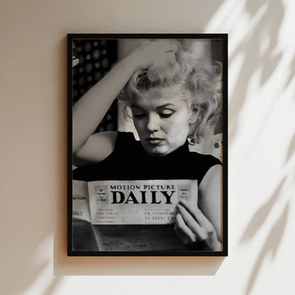 Marilyn Monroe Reading Newspaper Canvas Print, Vintage Hollywood Icon Wall Art Poster, Classic Celebrity Glam for Chic Home Decor