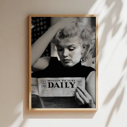 Marilyn Monroe Reading Newspaper Canvas Print, Vintage Hollywood Icon Wall Art Poster, Classic Celebrity Glam for Chic Home Decor