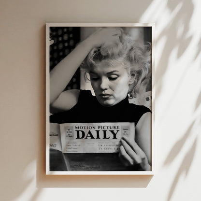 Marilyn Monroe Reading Newspaper Canvas Print, Vintage Hollywood Icon Wall Art Poster, Classic Celebrity Glam for Chic Home Decor