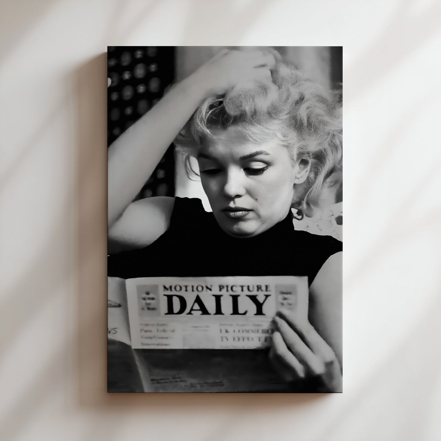 Marilyn Monroe Reading Newspaper Canvas Print, Vintage Hollywood Icon Wall Art Poster, Classic Celebrity Glam for Chic Home Decor