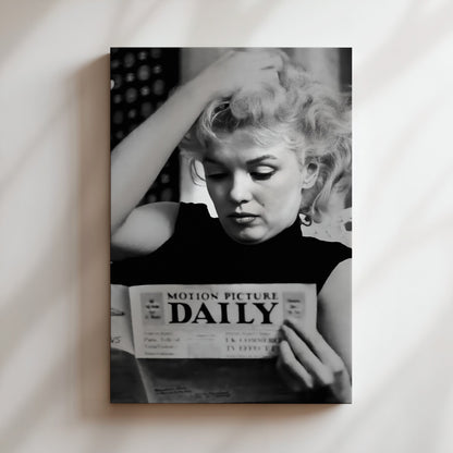 Marilyn Monroe Reading Newspaper Canvas Print, Vintage Hollywood Icon Wall Art Poster, Classic Celebrity Glam for Chic Home Decor