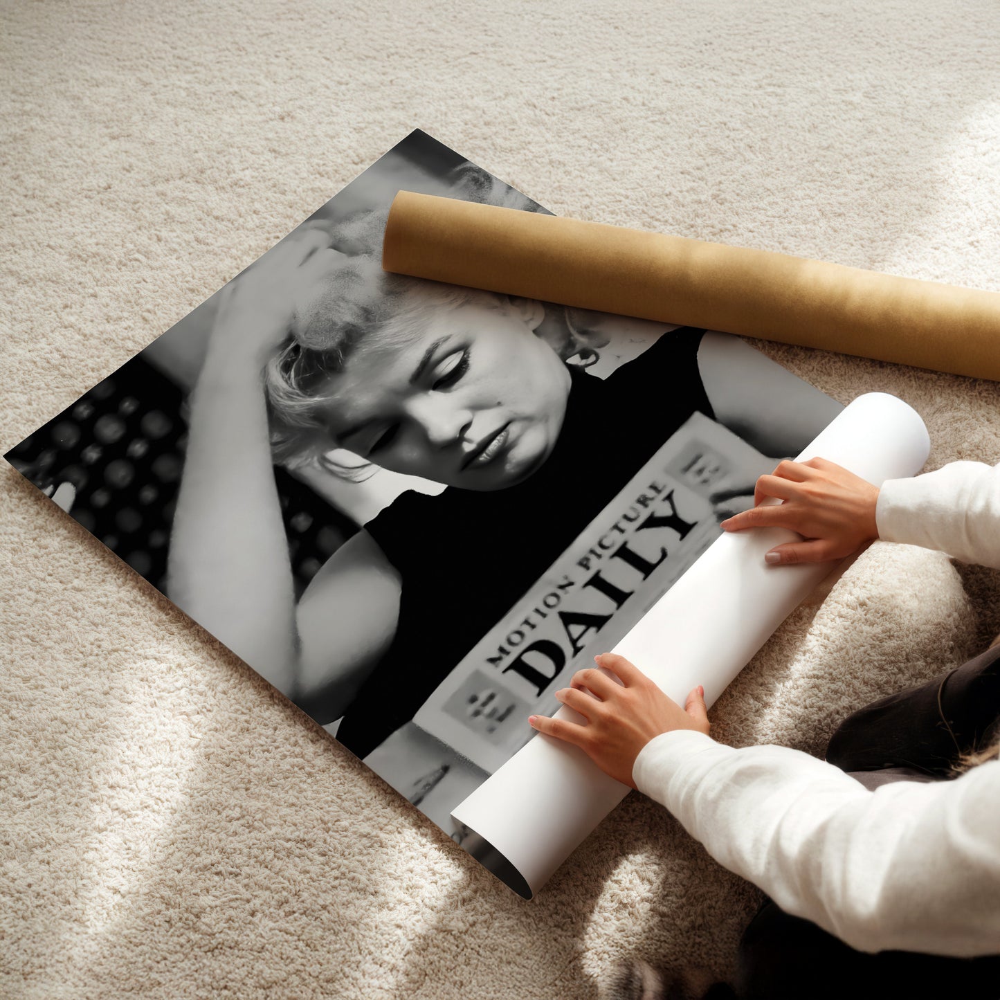 Marilyn Monroe Reading Newspaper Canvas Print, Vintage Hollywood Icon Wall Art Poster, Classic Celebrity Glam for Chic Home Decor