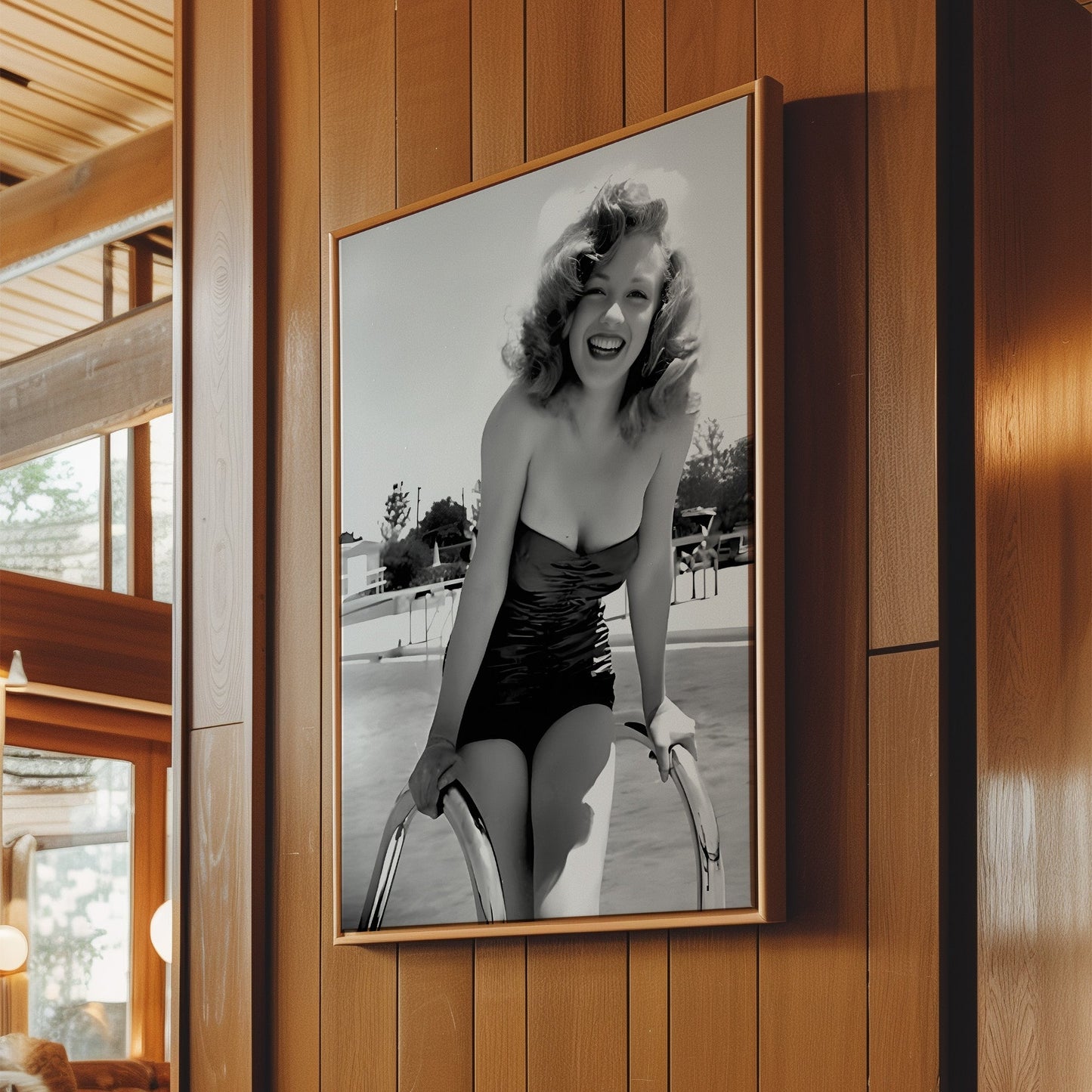 Marilyn Monroe in Pool Canvas Print, Vintage Hollywood Icon Wall Art Poster, Classic Starlet Glam for Timeless Home or Bathroom Decor