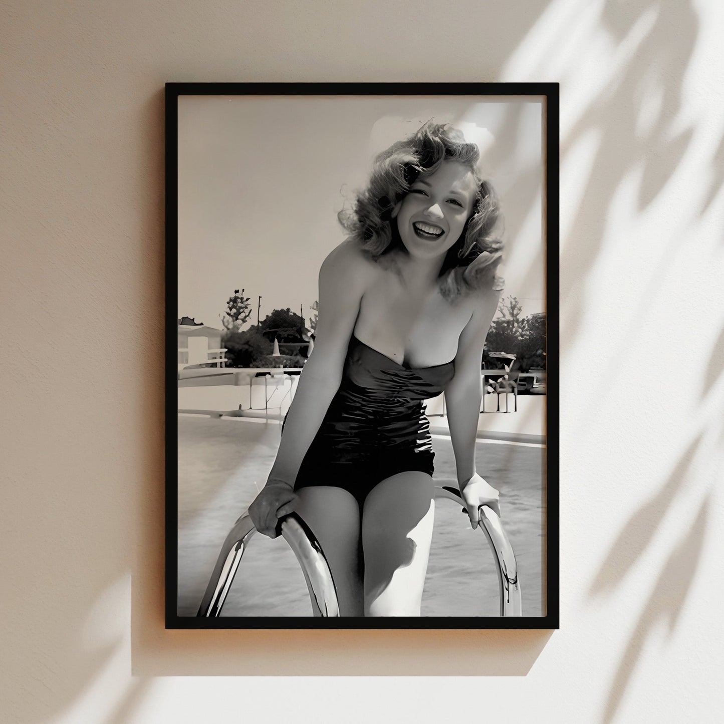 Marilyn Monroe in Pool Canvas Print, Vintage Hollywood Icon Wall Art Poster, Classic Starlet Glam for Timeless Home or Bathroom Decor