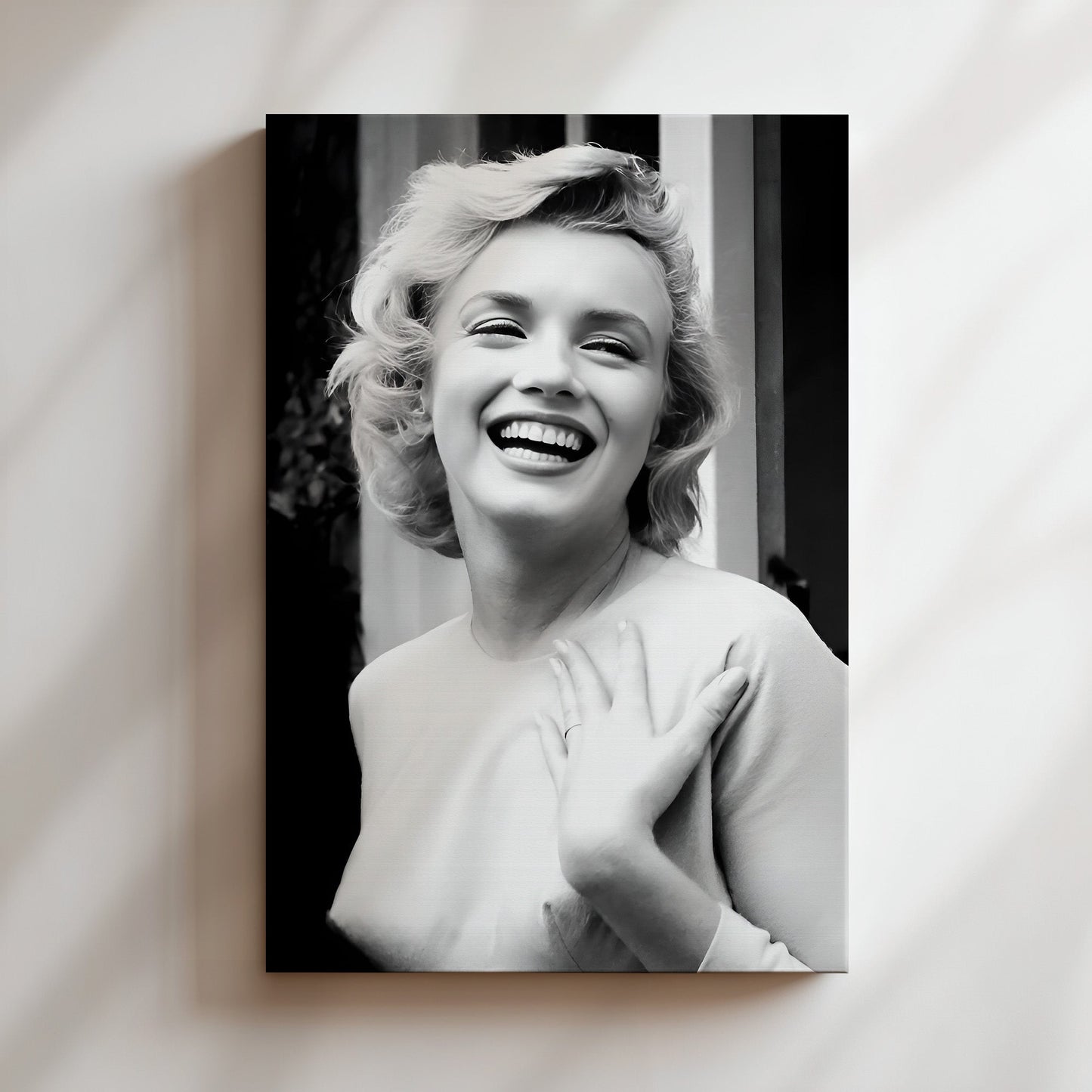 Marilyn Monroe Smiles Canvas Print, Vintage Hollywood Glamour Wall Art Poster, Classic Starlet Portrait for Timeless Home Decor