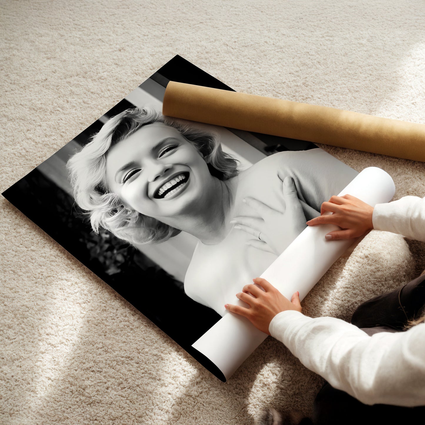 Marilyn Monroe Smiles Canvas Print, Vintage Hollywood Glamour Wall Art Poster, Classic Starlet Portrait for Timeless Home Decor