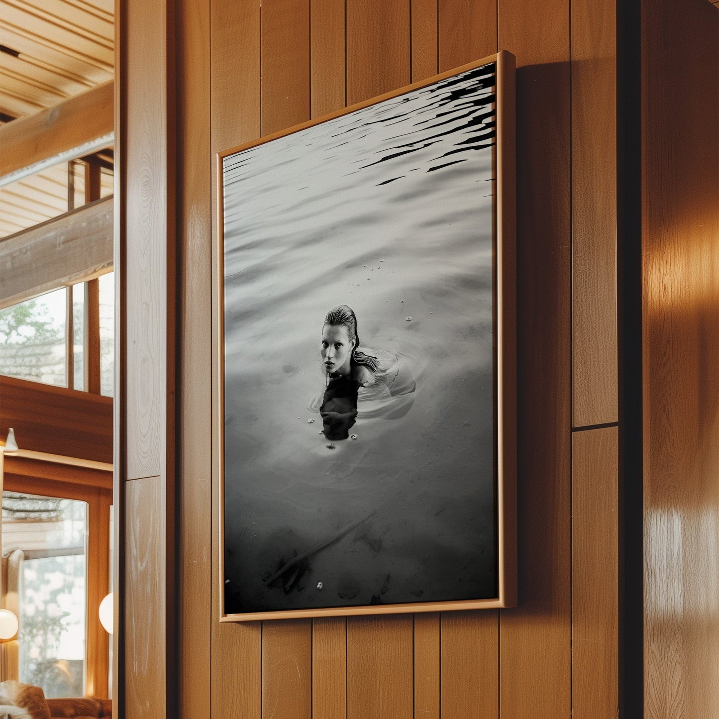 Kate Moss Emerging from Water – Moody Black and White Photography Wall Art, Supermodel Poster Print, Fashion Minimalist Home Decor