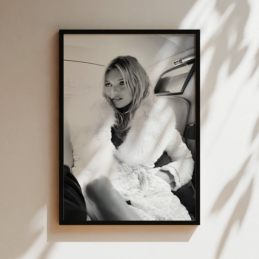 Kate Moss in Car Canvas Print, Vintage Supermodel Wall Art, Retro 90s Fashion Icon Poster for Chic Home or Studio Décor
