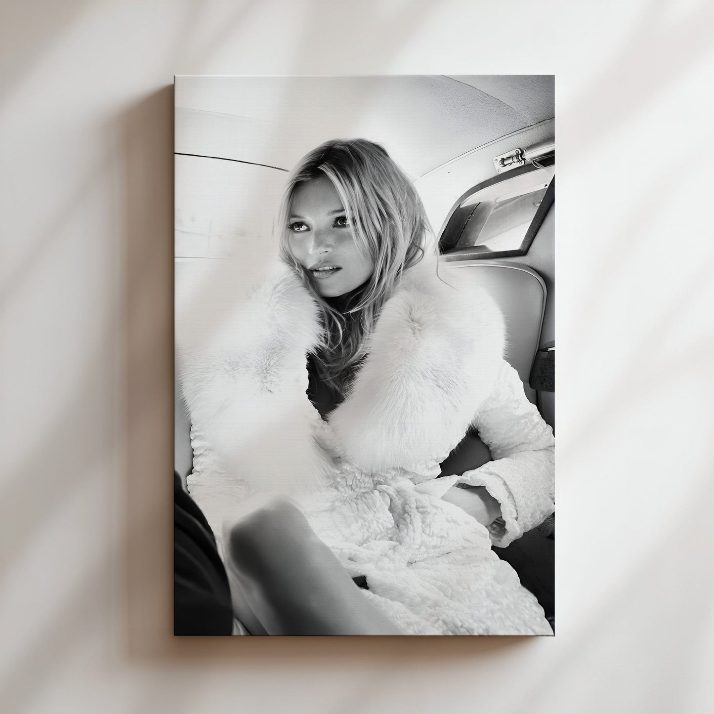 Kate Moss in Car Canvas Print, Vintage Supermodel Wall Art, Retro 90s Fashion Icon Poster for Chic Home or Studio Décor