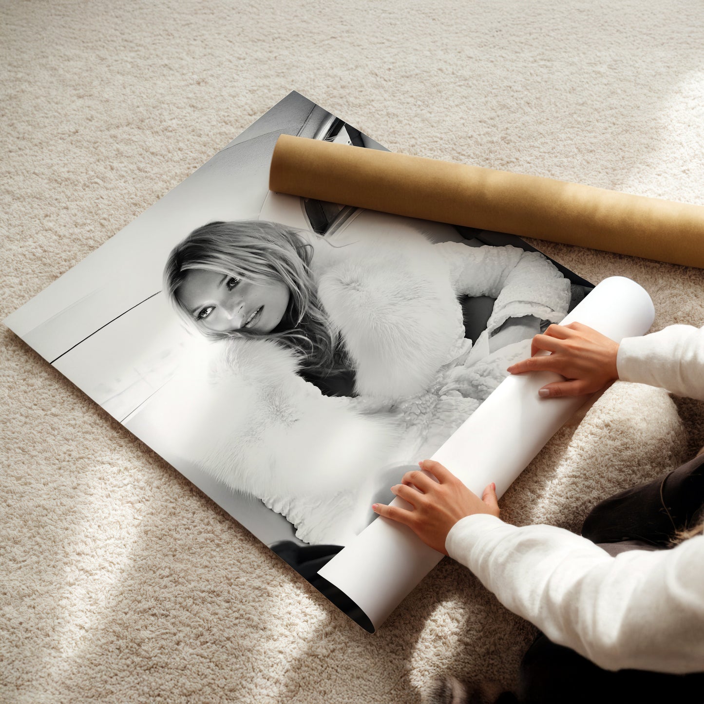 Kate Moss in Car Canvas Print, Vintage Supermodel Wall Art, Retro 90s Fashion Icon Poster for Chic Home or Studio Décor