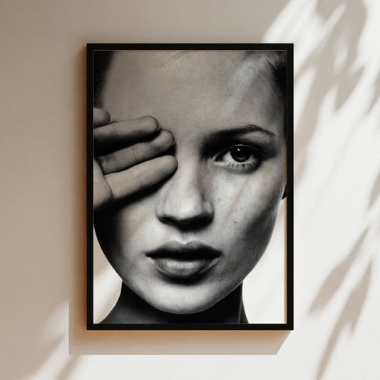 Kate Moss Covering Eye Print,  Vintage Supermodel Wall Art, Retro 90s Fashion Icon Poster for Chic Home or Studio Décor