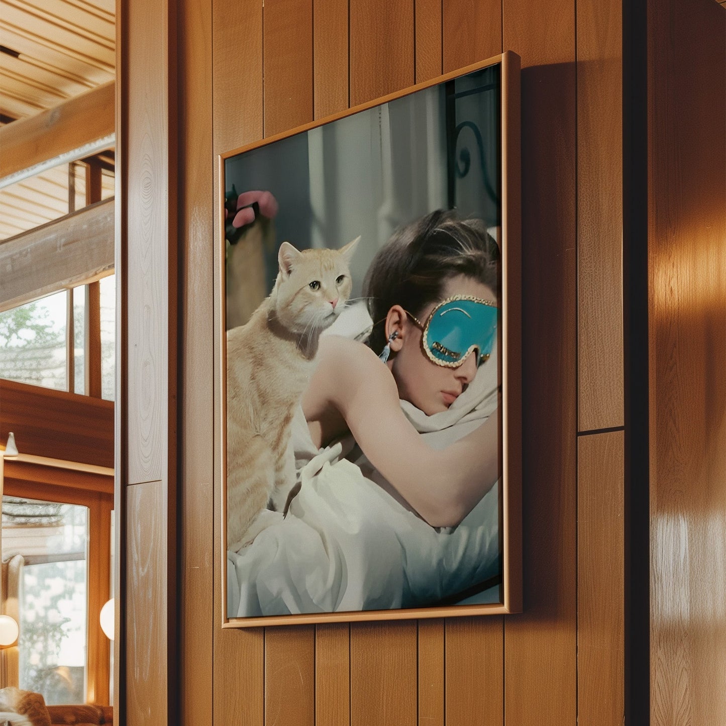 Audrey Hepburn Sleeping with Cat Canvas Print, Classic Hollywood Wall Art, Black & White Vintage Celebrity Poster for Cozy Bedroom Decor