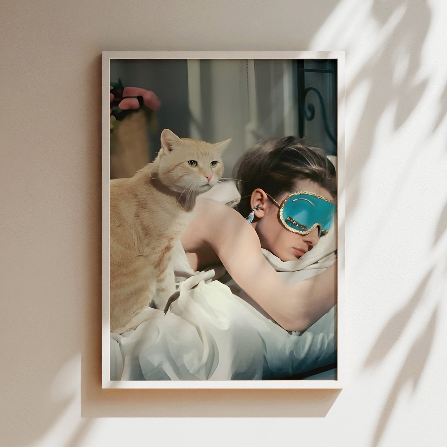 Audrey Hepburn Sleeping with Cat Canvas Print, Classic Hollywood Wall Art, Black & White Vintage Celebrity Poster for Cozy Bedroom Decor