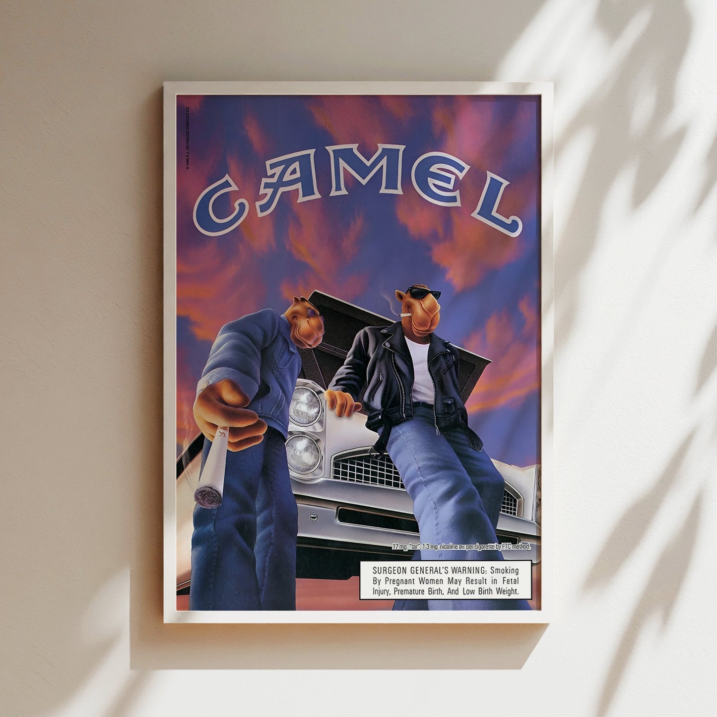 Joe Camel Retro Art Print – Cool Camel Characters in Leather Jackets Poster, Vintage Smoking Ad Wall Decor, Bold Cartoon Artwork