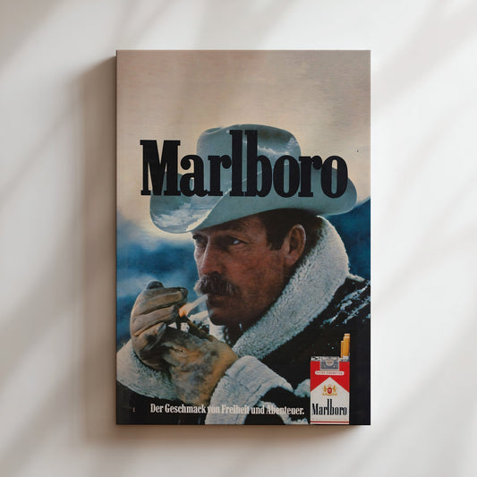 Vintage Marlboro Cowboy Poster - Classic Tobacco Advertisement Wall Art, Retro Western Print for Man Caves, Bars or Americana Decor