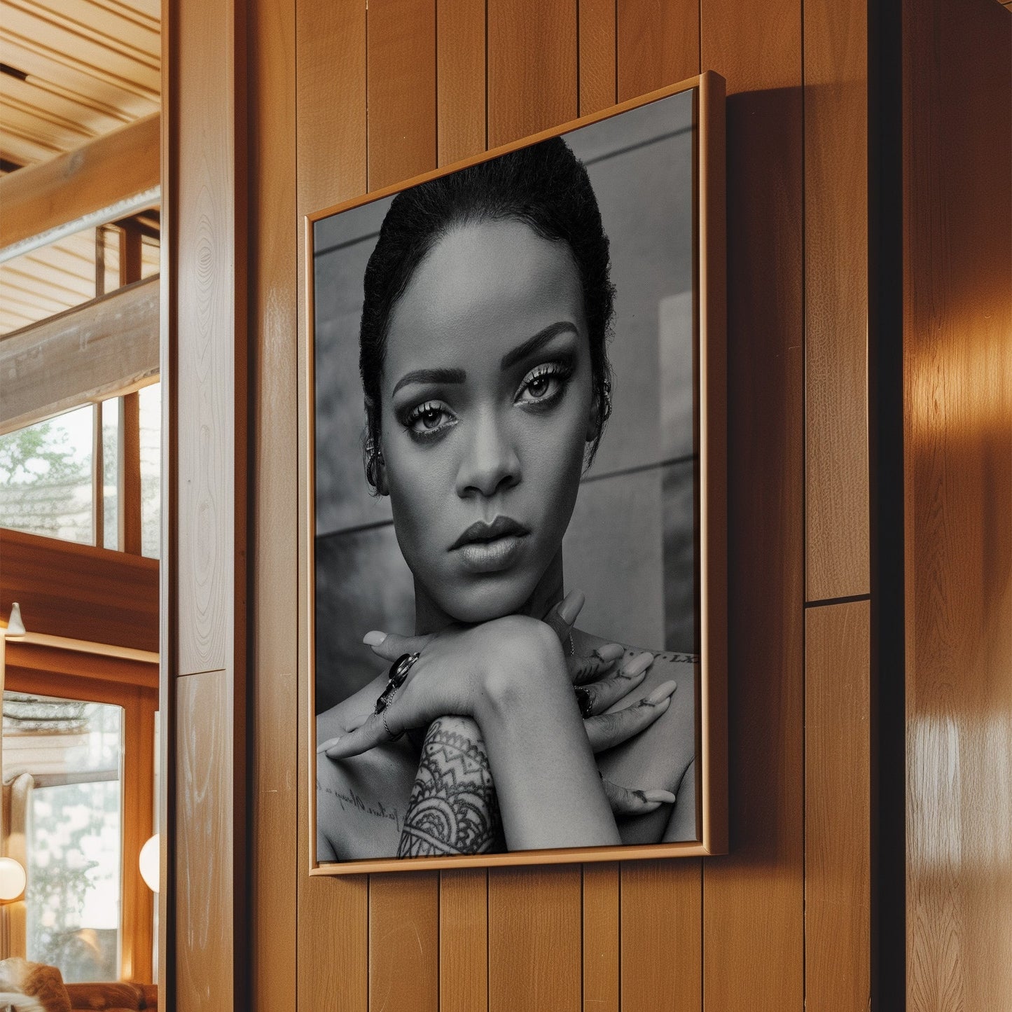 Rihanna Black & White Portrait Wall Art - Iconic Musician Poster, Stylish Monochrome Print for Fans and Modern Interior Design