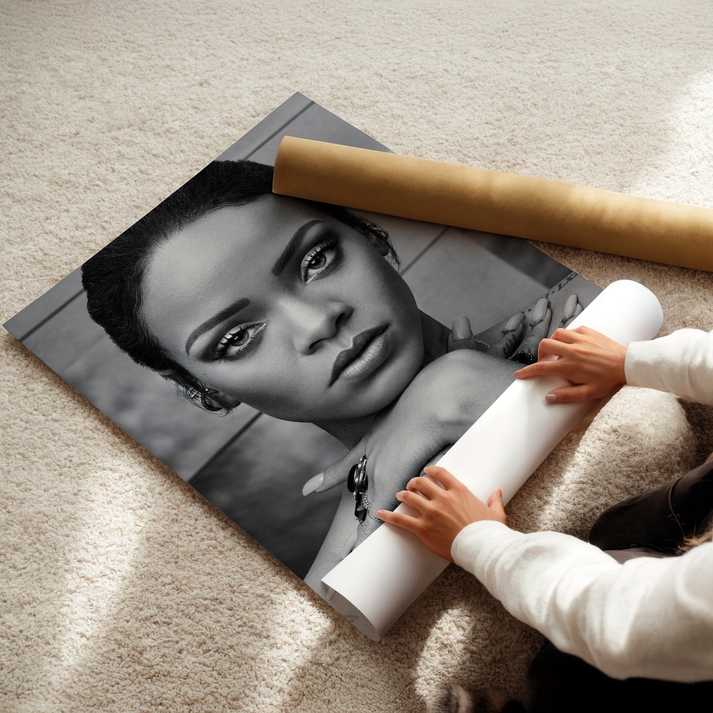 Rihanna Black & White Portrait Wall Art - Iconic Musician Poster, Stylish Monochrome Print for Fans and Modern Interior Design