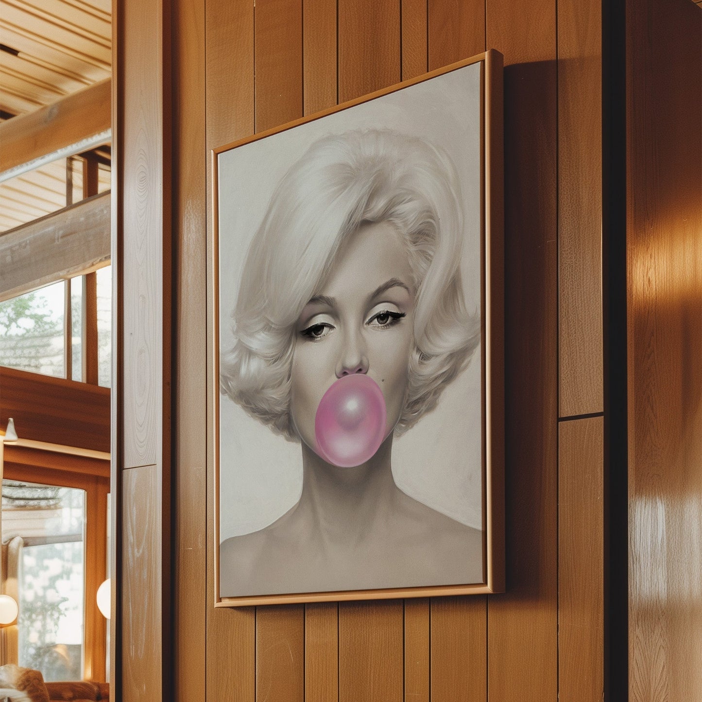 Marilyn Monroe Blowing Bubble Wall Art - Iconic Pop Culture Color Portrait Print, Fun Retro Poster for Glam Bedrooms or Bold Gallery Walls