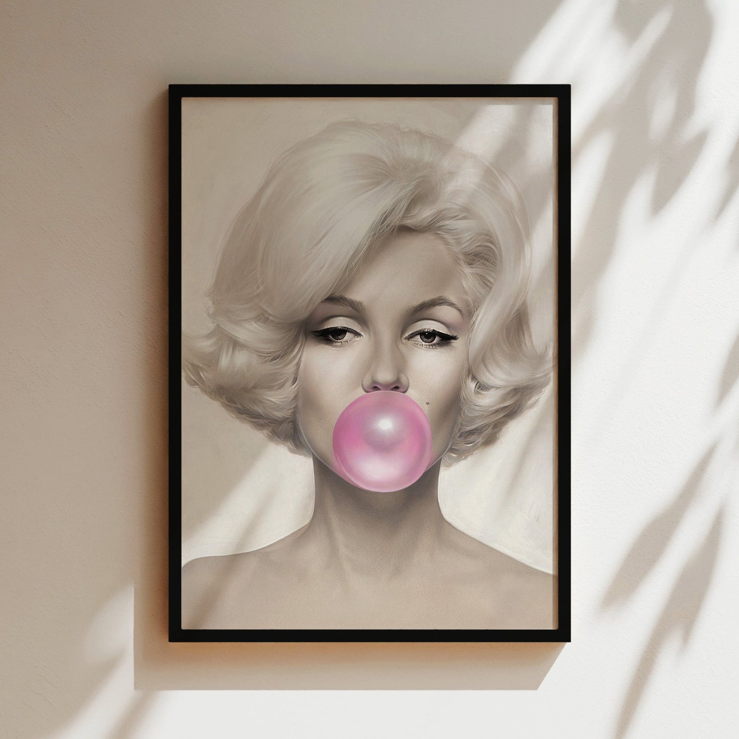 Marilyn Monroe Blowing Bubble Wall Art - Iconic Pop Culture Color Portrait Print, Fun Retro Poster for Glam Bedrooms or Bold Gallery Walls